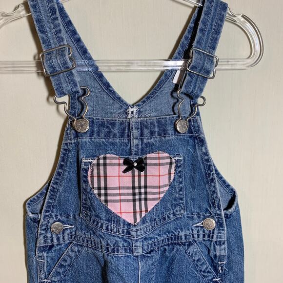 Vintage OshKosh Vestbak Overalls with Pink Plaid Hearts Made in USA - Picture 3 of 9